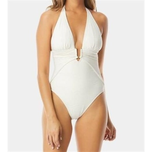 NWT Vince Camuto 4 PLUNGING V-NECK 1PC SWIMSUIT Pacific Wave 127157